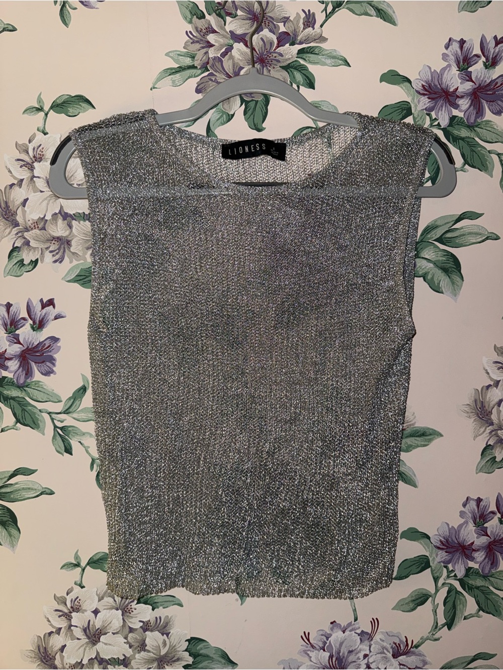 LIONESS Silver Metallic Sleeveless Knit Top